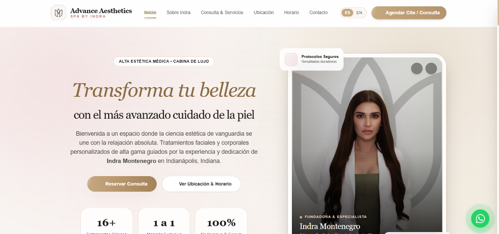 Sitio Web Advance Aesthetics Spa by Indra
